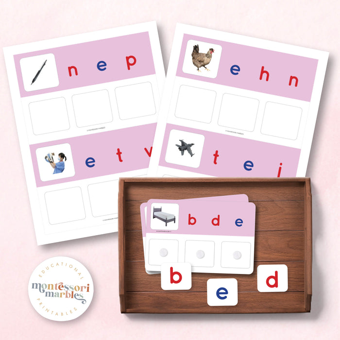 Montessori Pink Series Jumbled Words for Short "E"