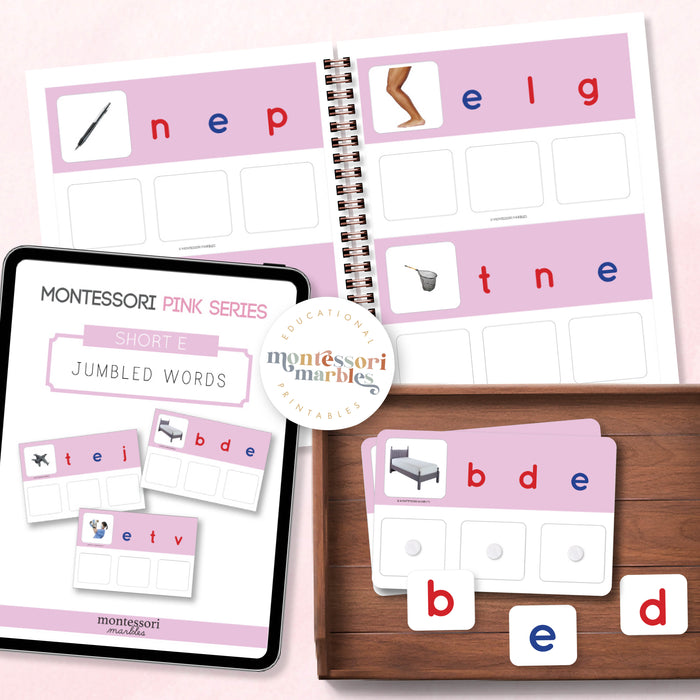 Montessori Pink Series Jumbled Words for Short "E"