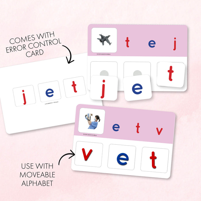 Montessori Pink Series Jumbled Words for Short "E"