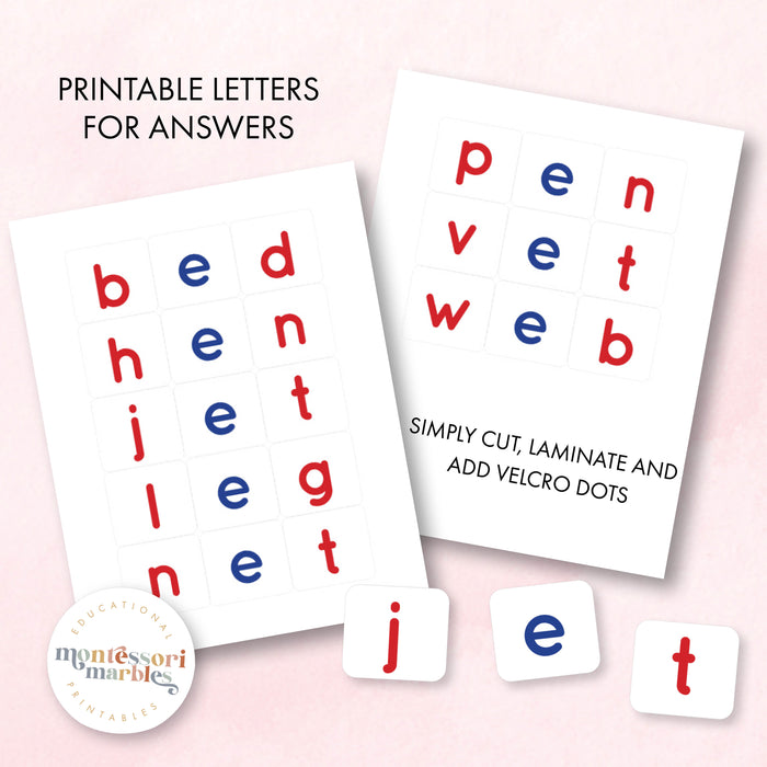 Montessori Pink Series Jumbled Words for Short "E"