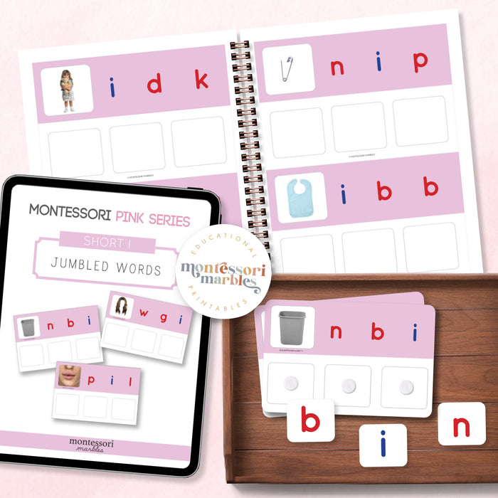 Montessori Pink Series Jumbled Words for Short "I"
