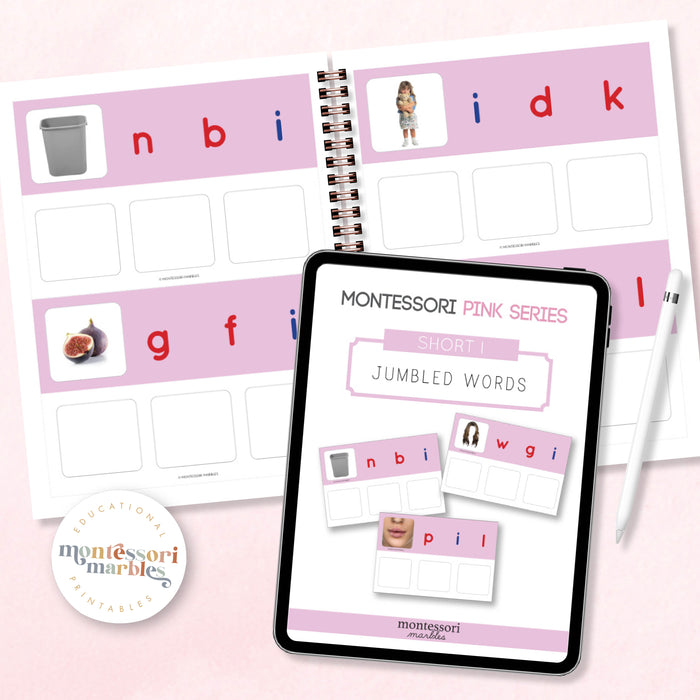 Montessori Pink Series Jumbled Words for Short "I"