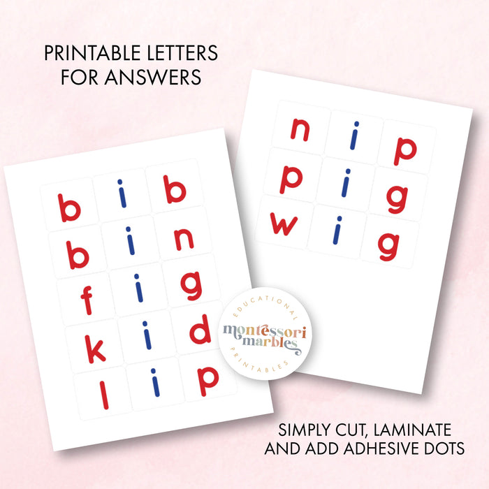 Montessori Pink Series Jumbled Words for Short "I"