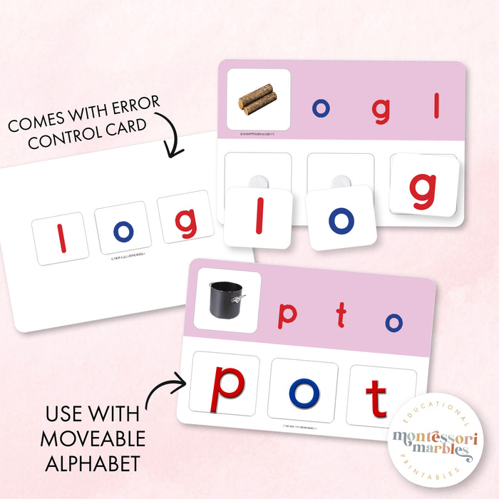 Montessori Pink Series Jumbled Words for Short "O"