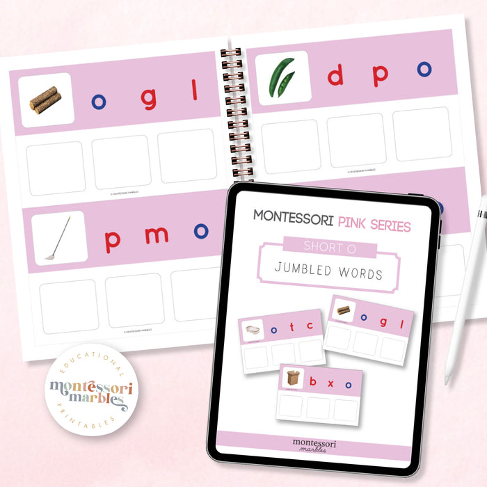 Montessori Pink Series Jumbled Words for Short "O"