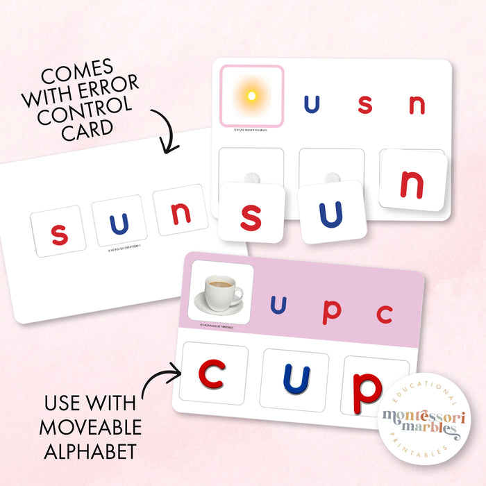 Montessori Pink Series Jumbled Words for Short "U"
