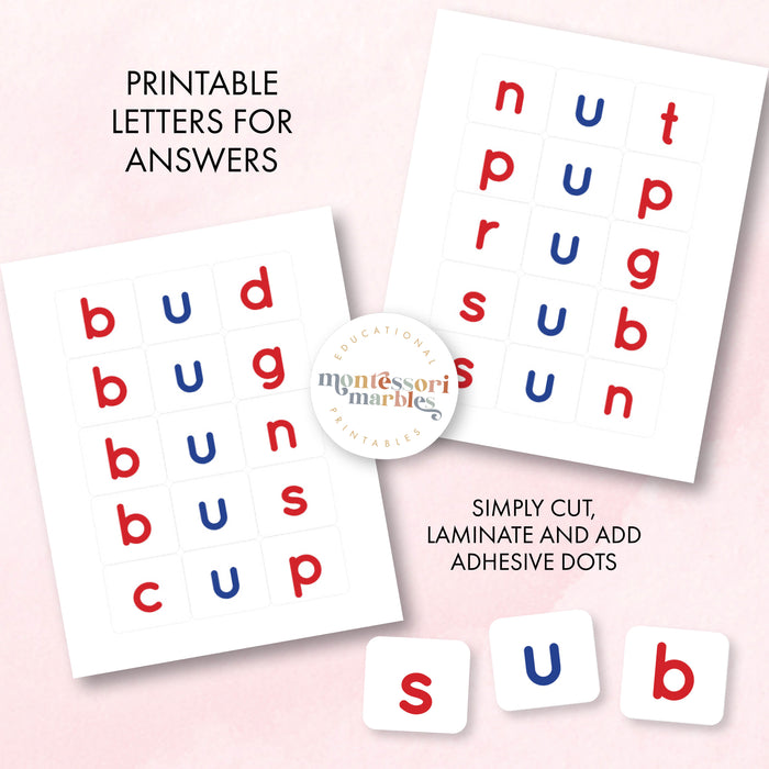 Montessori Pink Series Jumbled Words for Short "U"