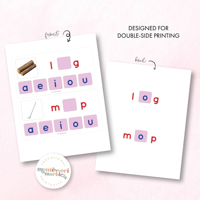 Montessori Pink Series Missing Vowels SHORT O