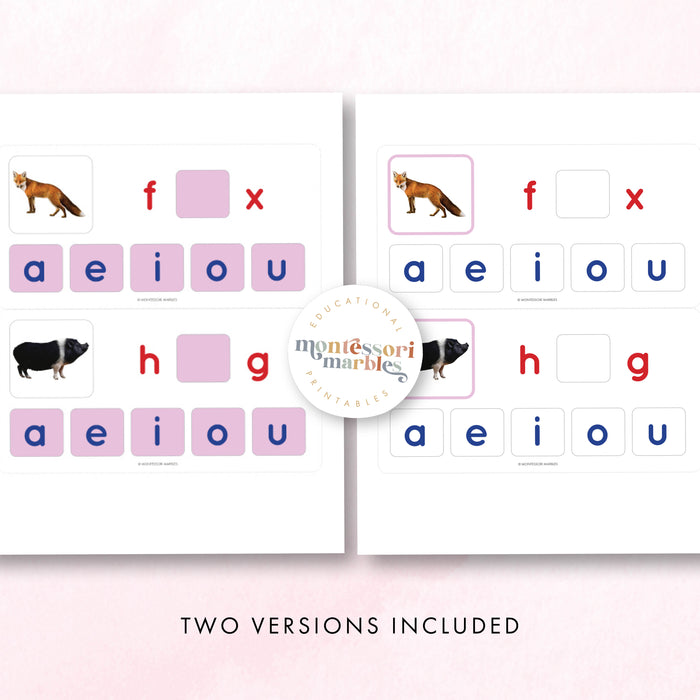 Montessori Pink Series Missing Vowels SHORT O