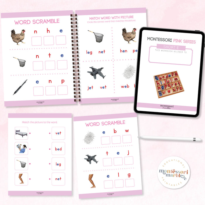 Montessori Pink Series Workbook Short E