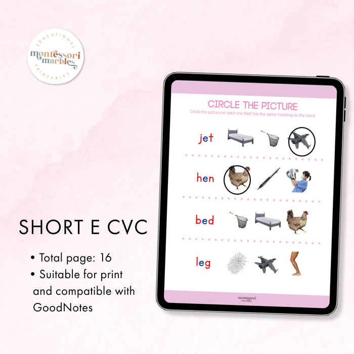 Montessori Pink Series Workbook Short E