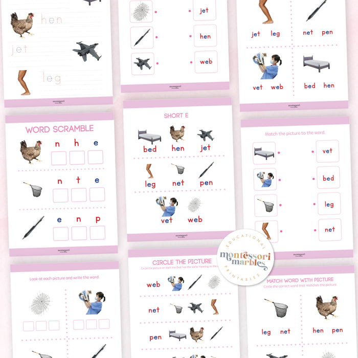 Montessori Pink Series Workbook Short E