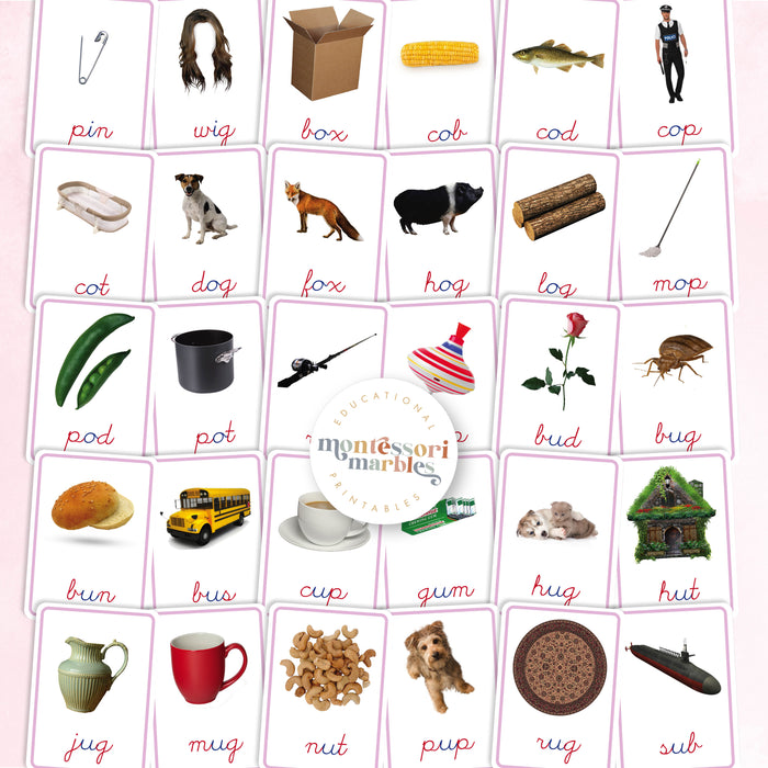 Montessori Pink Series Cursive Nomenclature Cards