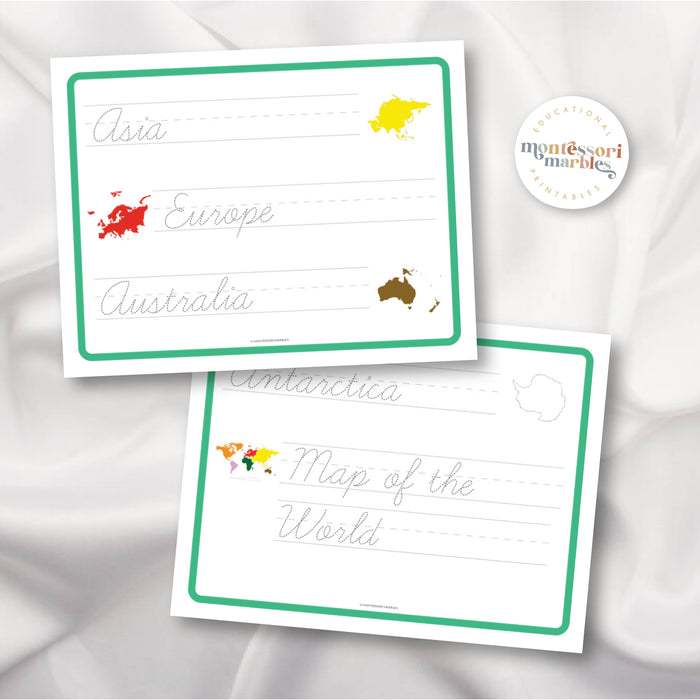 Continents Cursive Tracing Activity