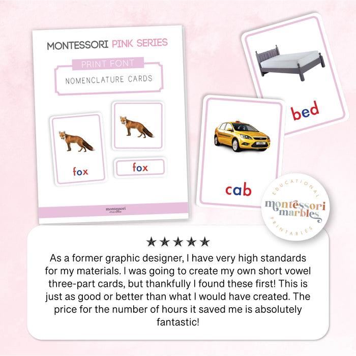 Montessori Pink Series Nomenclature Cards