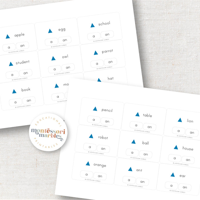 Articles Clip Cards - "a" and "an"