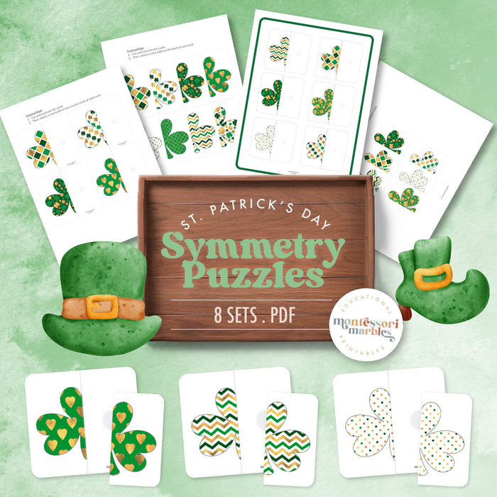 St. Patrick's Day Shamrock Symmetry Puzzles