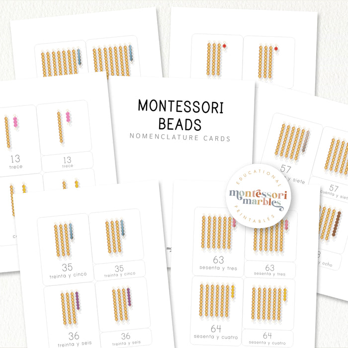 Los Numeros 1 - 100 | Montessori Golden Beads Nomenclature Cards