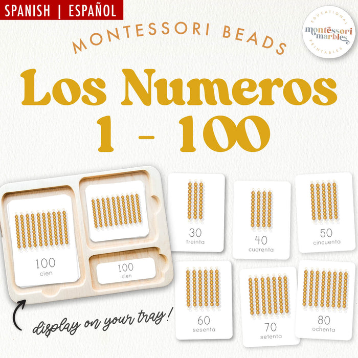 Los Numeros 1 - 100 | Montessori Golden Beads Nomenclature Cards