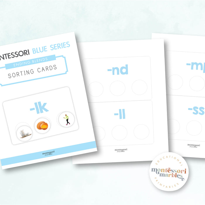 Montessori Blue Series Sorting Cards | Ending Blends