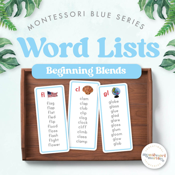 Montessori Blue Series Word Lists for Beginning Blends