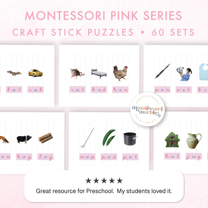 Montessori Pink Series CVC Puzzles | Cursive