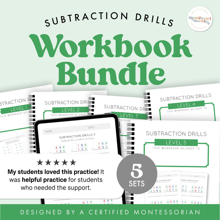 Montessori Subtraction Drills: Complete Workbook Bundle