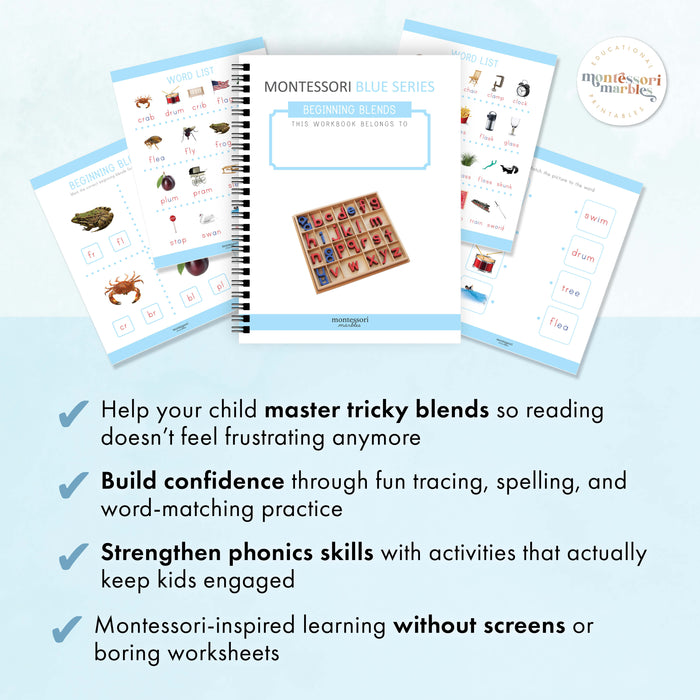Montessori Blue Series Workbook | Beginning Blends