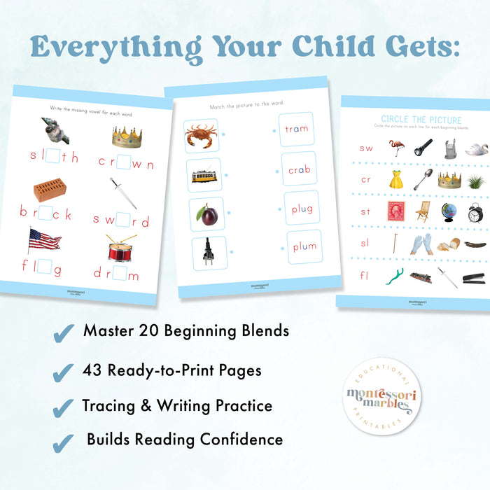 Montessori Blue Series Workbook | Beginning Blends