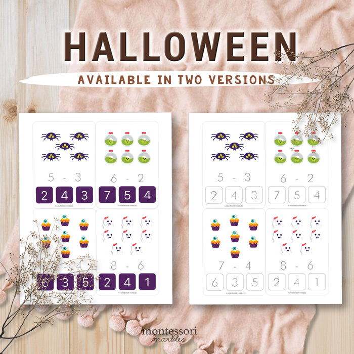 Halloween Subtraction Clip Cards