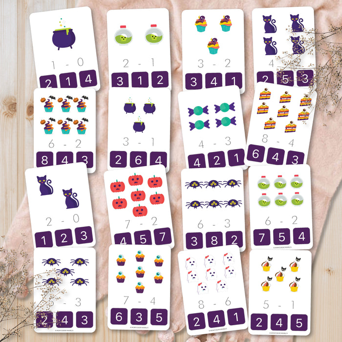 Halloween Subtraction Clip Cards