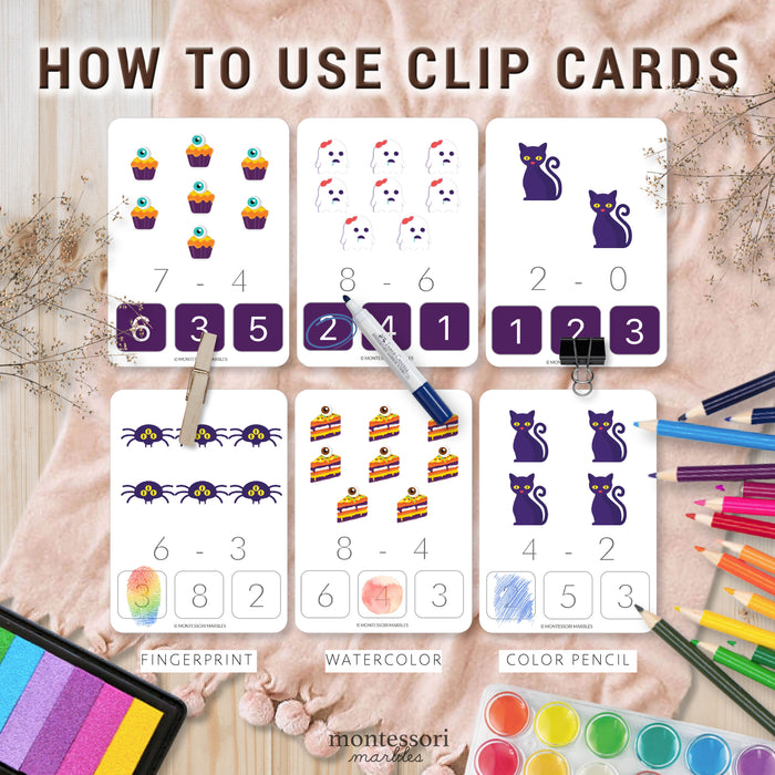 Halloween Subtraction Clip Cards