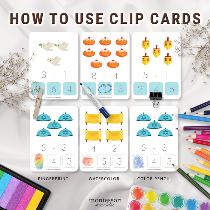 Hanukkah Subtraction Clip Cards