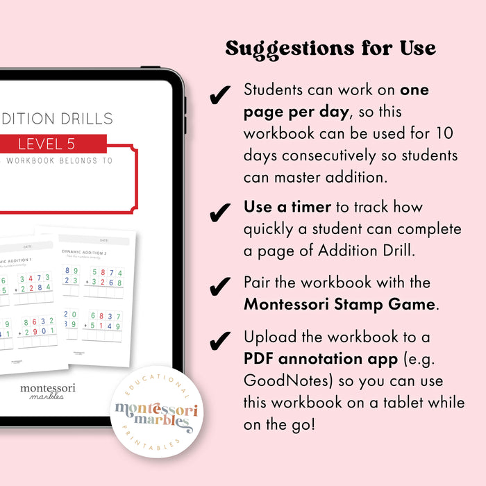 Addition Drills Workbook Level 5