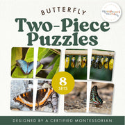 Butterfly two-piece picture puzzles with real photos for visual matching