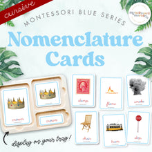Load image into Gallery viewer, MONTESSORI BLUE SERIES Cursive Nomenclature Cards
