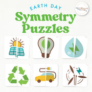 Earth Day symmetry puzzles — two-piece matching for environmental awareness
