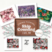 Flower-themed skip counting practice by 2s, 3s, 5s, and 10s