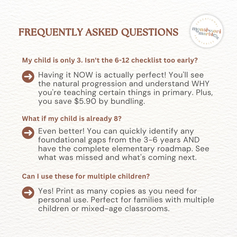 Growing Learner Bundle: Montessori Curriculum Checklists (Ages 3-12)
