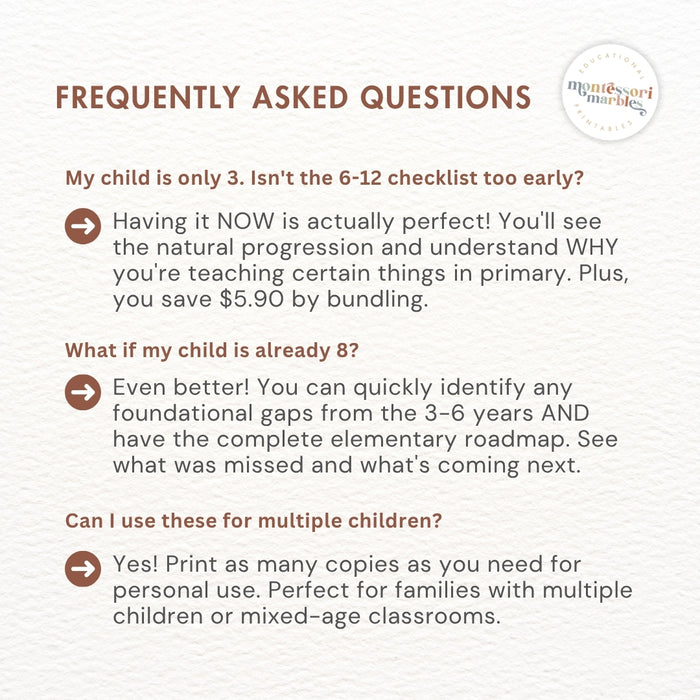 Growing Learner Bundle: Montessori Curriculum Checklists (Ages 3-12)