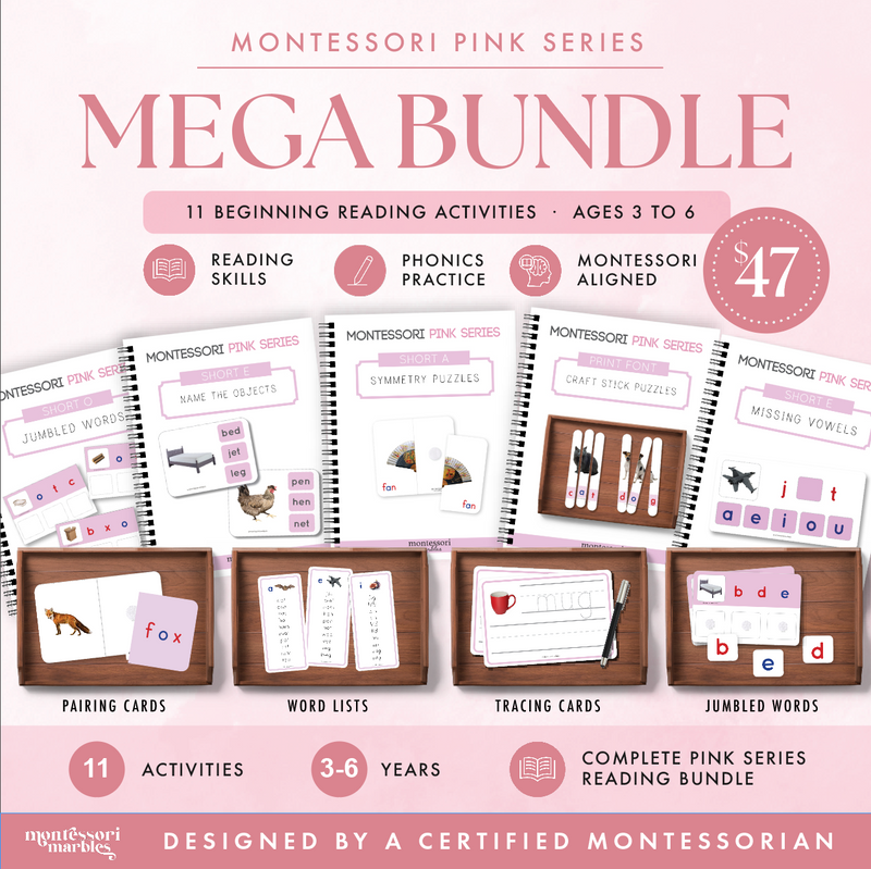 Montessori Pink Series Printable Bundle | CVC Phonics Ages 3-6
