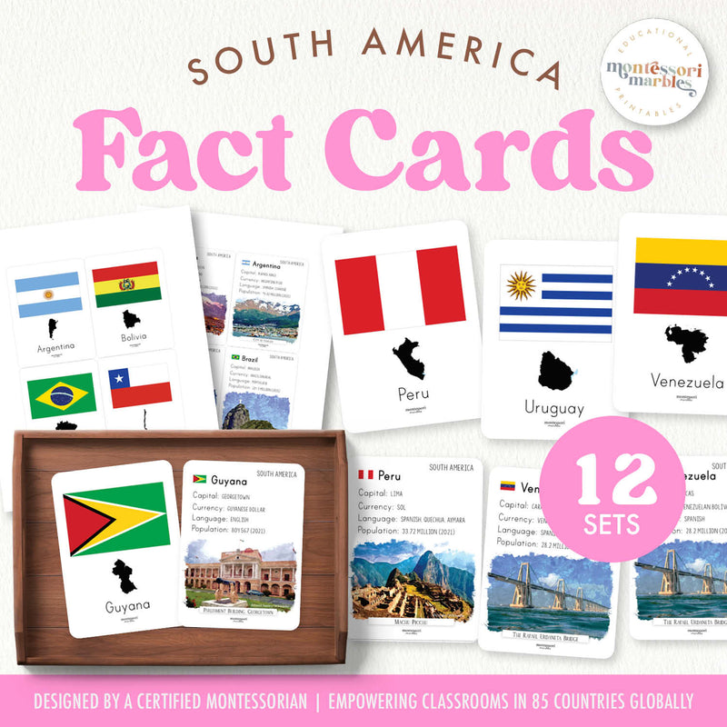 South America fact cards — geography resource about South American nations and regions