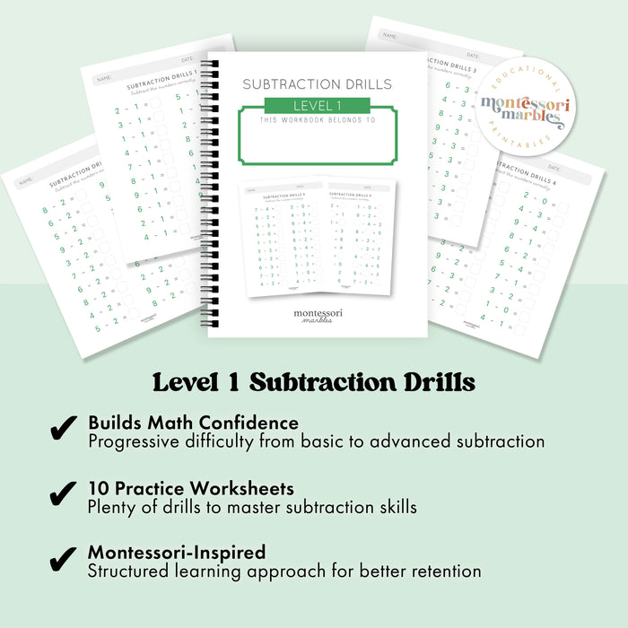 Subtraction Drills Workbook Level 1