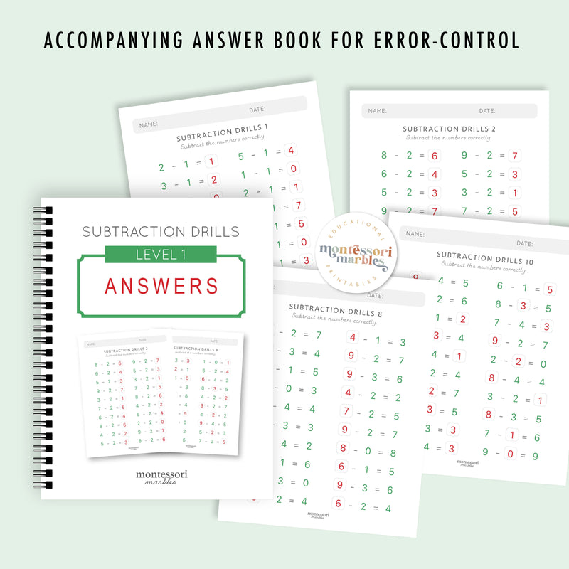 Subtraction Drills Workbook Level 1