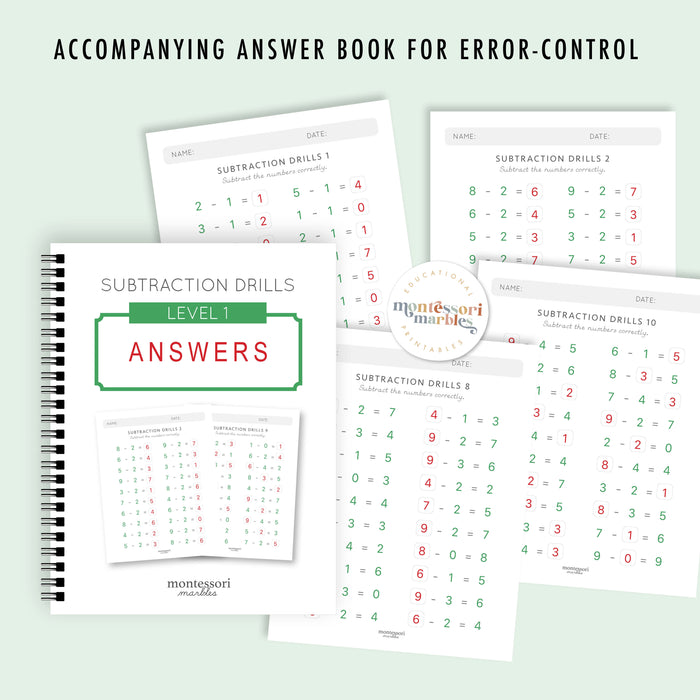 Subtraction Drills Workbook Level 1