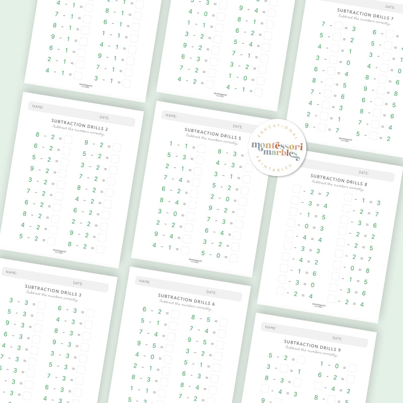 Subtraction Drills Workbook Level 1
