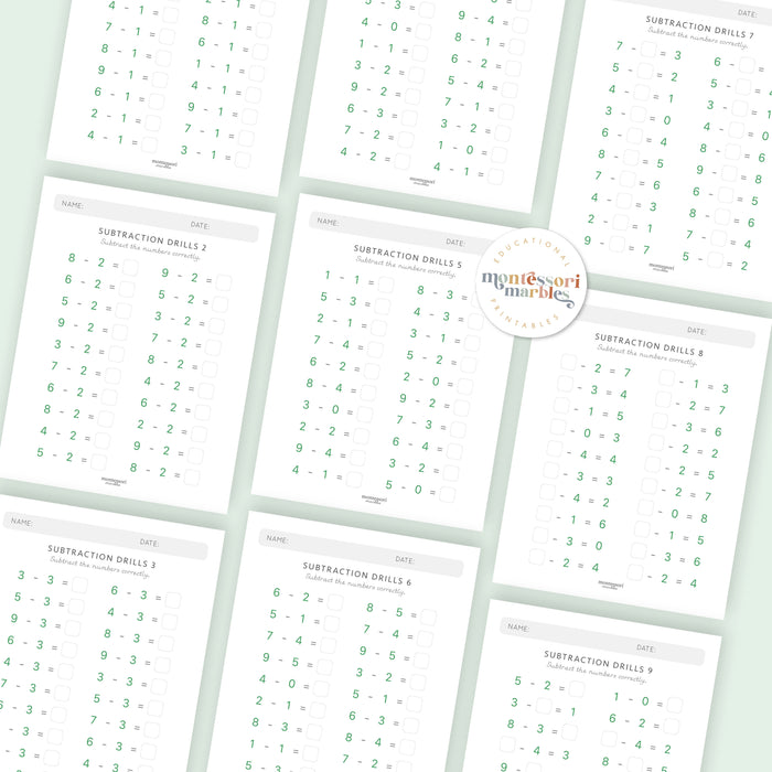 Subtraction Drills Workbook Level 1