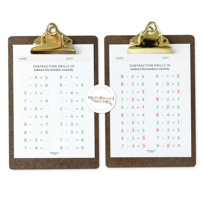 Subtraction Drills Workbook Level 1