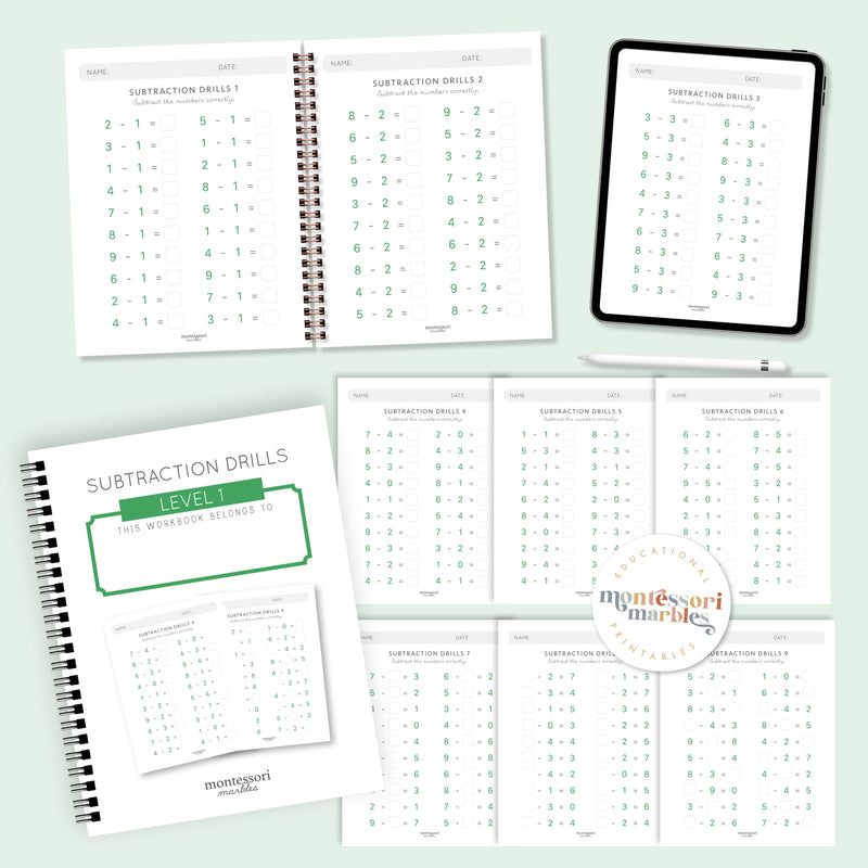 Subtraction Drills Workbook Level 1