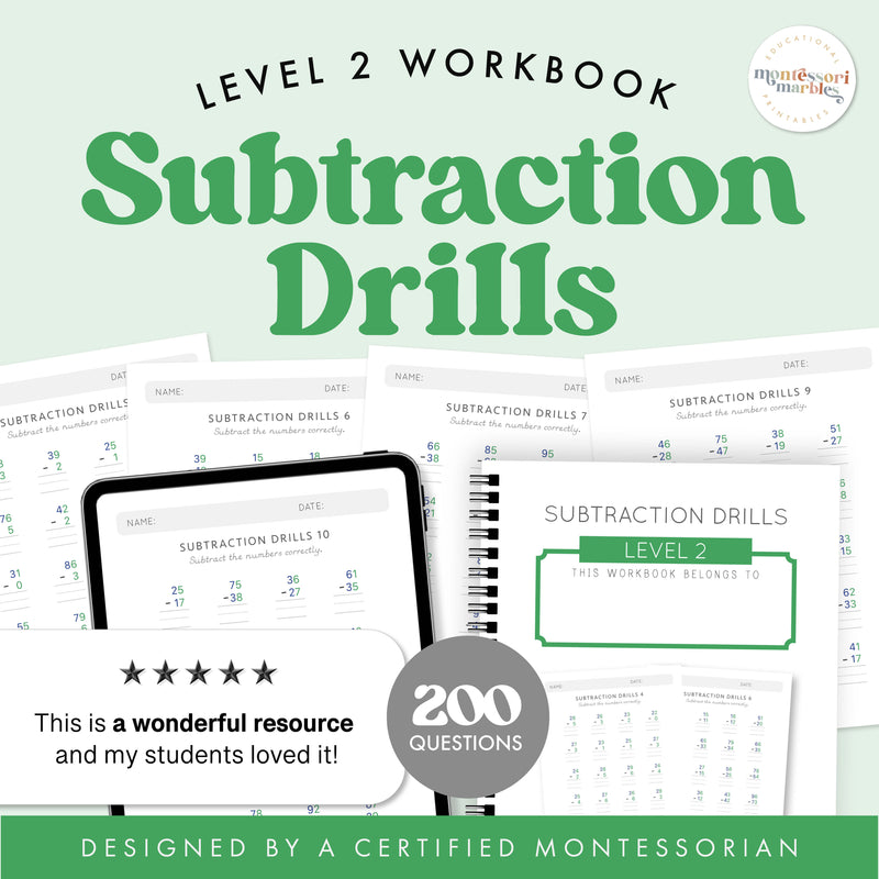 Subtraction drills using Stamp Game method for two-digit practice
